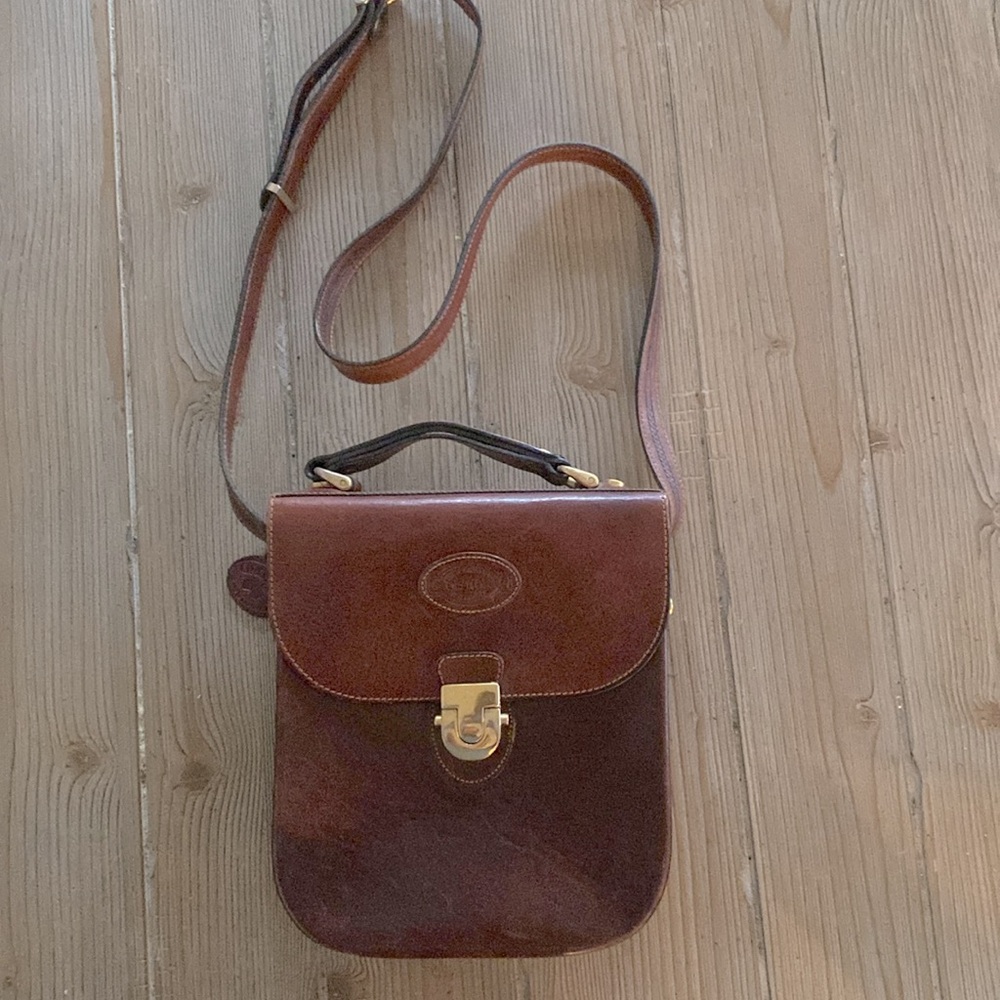 Vintage Oroton Brown Leather Crossbody Satchel